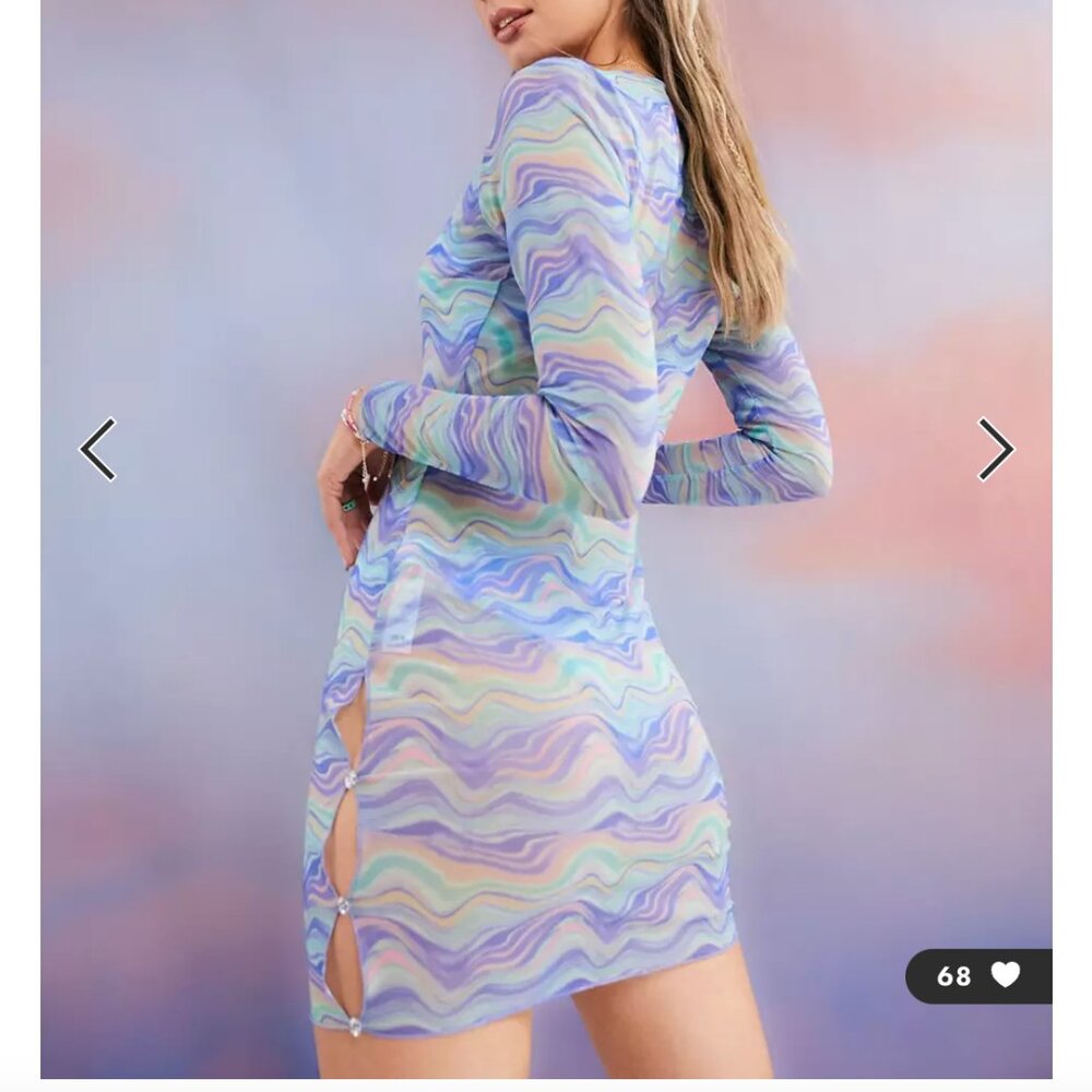 New ASOS DESIGN button mesh beach dress in ripple print